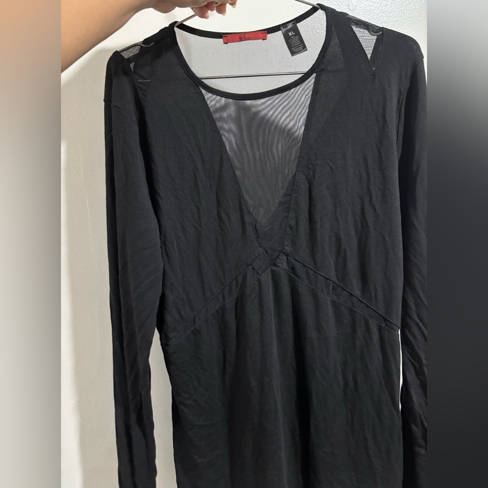 Black Long Sleeve Mesh Top